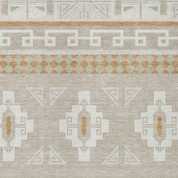 5 X 8 Ivory Green Tribal Polyester Area Rug Washable Stain Resistant Indoor Outdoor