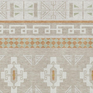 8 Ft X 10 Ft Ivory Green Tribal Polyester Rug Stain Resistant Indoor Outdoor