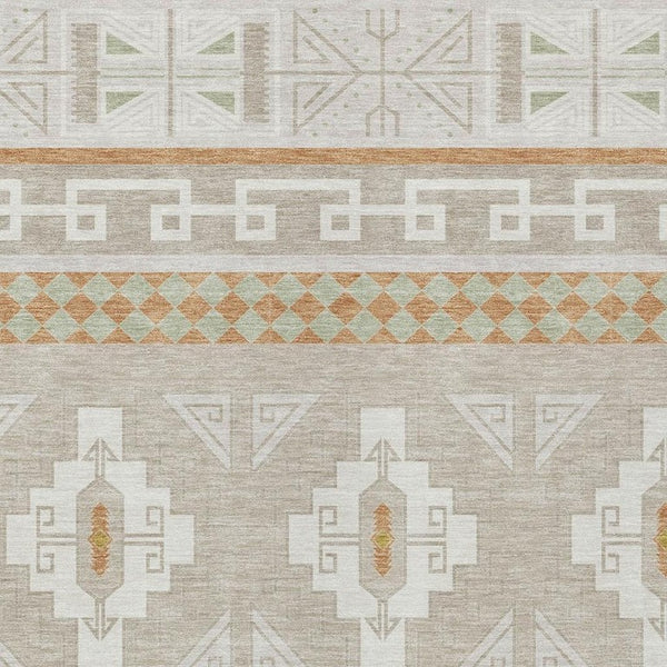8 Ft X 10 Ft Ivory Green Tribal Polyester Rug Stain Resistant Indoor Outdoor