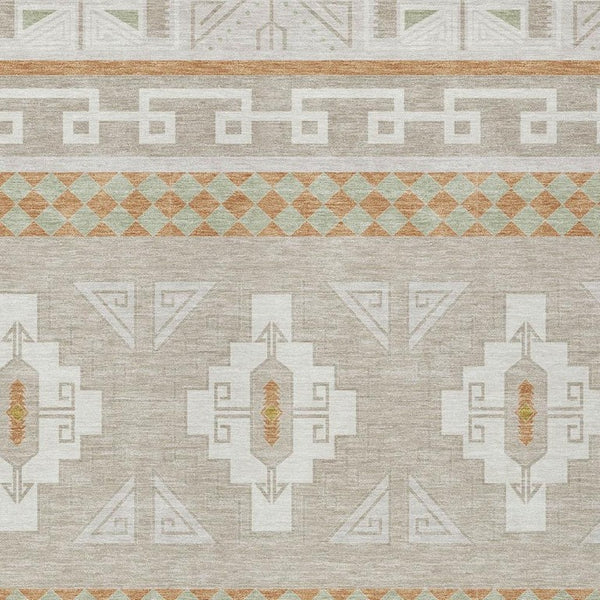 8 Ft X 10 Ft Ivory Green Tribal Polyester Rug Stain Resistant Indoor Outdoor