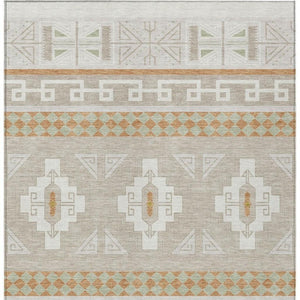 9x12 Ivory Green Tribal Polyester Area Rug Washable Stain Resistant Indoor Outdoor