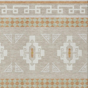 9x12 Ivory Green Tribal Polyester Area Rug Washable Stain Resistant Indoor Outdoor