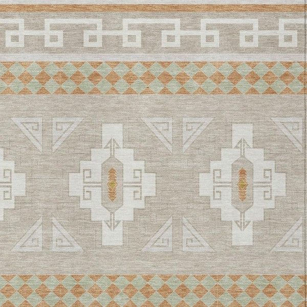 9x12 Ivory Green Tribal Polyester Area Rug Washable Stain Resistant Indoor Outdoor