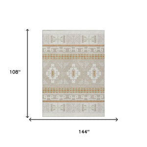 9x12 Ivory Green Tribal Polyester Area Rug Washable Stain Resistant Indoor Outdoor