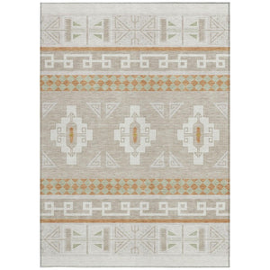 10 X 14 Ivory Green Tribal Polyester Area Rug Washable for Indoor Outdoor Use