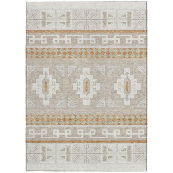 10 X 14 Ivory Green Tribal Polyester Area Rug Washable for Indoor Outdoor Use