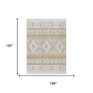 10 X 14 Ivory Green Tribal Polyester Area Rug Washable for Indoor Outdoor Use