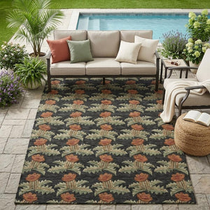 5 X 8 Floral Polyester Area Rug Washable Stain Resistant Indoor Outdoor Living