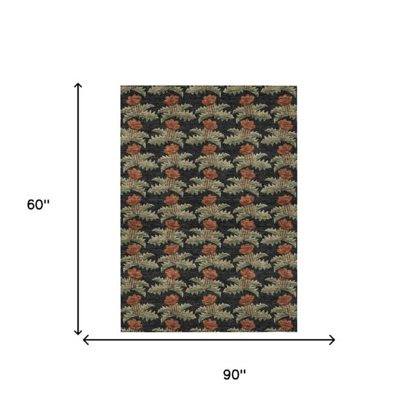 5 X 8 Floral Polyester Area Rug Washable Stain Resistant Indoor Outdoor Living