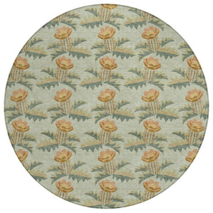 HomeRoots 8 Ft Round Floral Polyester Area Rug Washable for Patio Porch Kitchen or Family Room 736476
