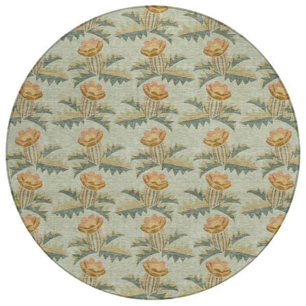 HomeRoots 8 Ft Round Floral Polyester Area Rug Washable for Patio Porch Kitchen or Family Room 736476