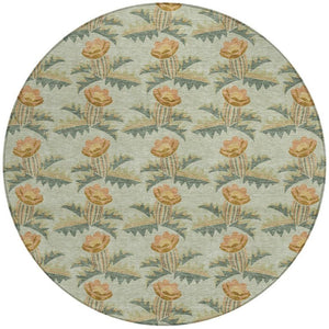8 Ft Round Floral Polyester Area Rug Washable for Patio Porch Kitchen or Family Room
