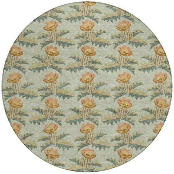 8 Ft Round Floral Polyester Area Rug Washable for Patio Porch Kitchen or Family Room