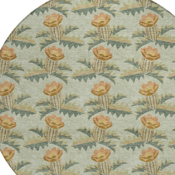 8 Ft Round Floral Polyester Area Rug Washable for Patio Porch Kitchen or Family Room