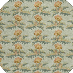 8 Ft Round Floral Polyester Area Rug Washable for Patio Porch Kitchen or Family Room