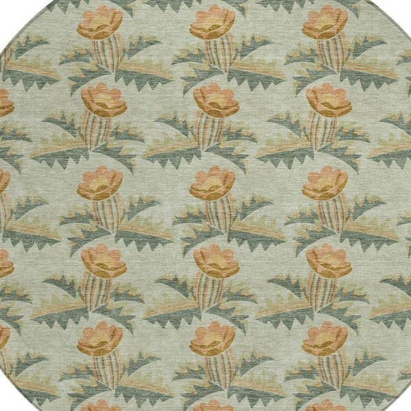 8 Ft Round Floral Polyester Area Rug Washable for Patio Porch Kitchen or Family Room