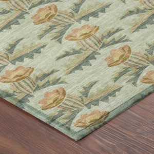 8 Ft Round Floral Polyester Area Rug Washable for Patio Porch Kitchen or Family Room