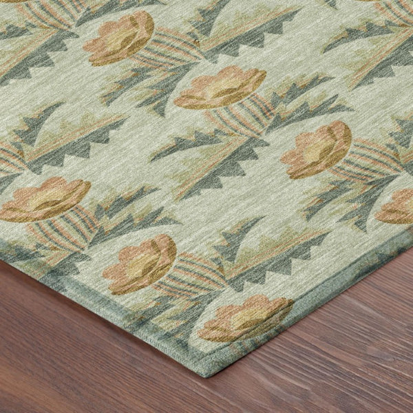 8 Ft Round Floral Polyester Area Rug Washable for Patio Porch Kitchen or Family Room