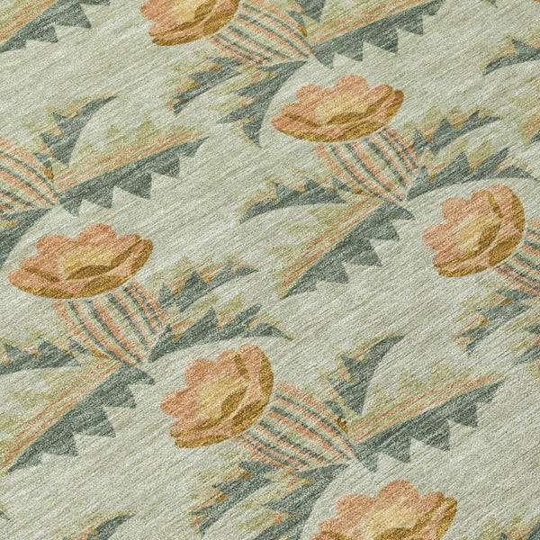 8 Ft Round Floral Polyester Area Rug Washable for Patio Porch Kitchen or Family Room