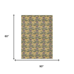 5x8 Gold Khaki Floral Polyester Area Rug Washable Stain Resistant Indoor Outdoor