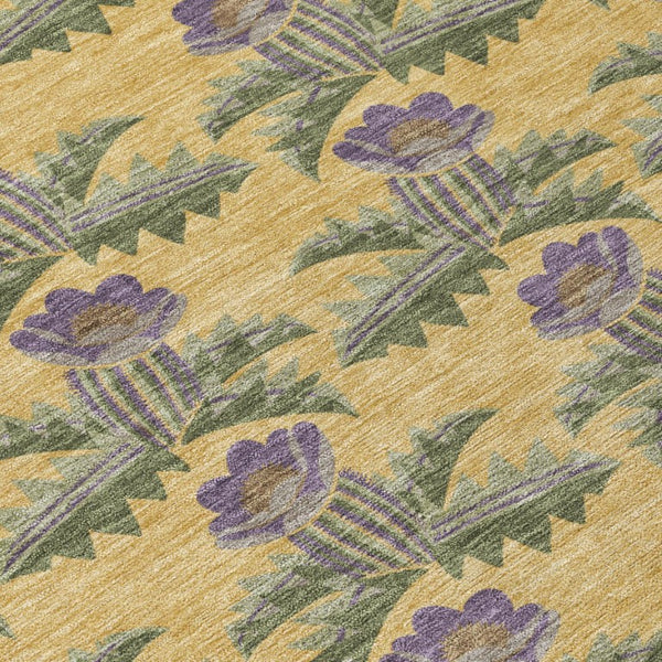 8 Foot Round Floral Polyester Area Rug Washable Stain Resistant Indoor Outdoor Gold Khaki