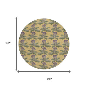 8 Foot Round Floral Polyester Area Rug Washable Stain Resistant Indoor Outdoor Gold Khaki