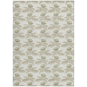 5x8 Ivory Brown Floral Polyester Area Rug Stain Resistant for Indoor Outdoor Use