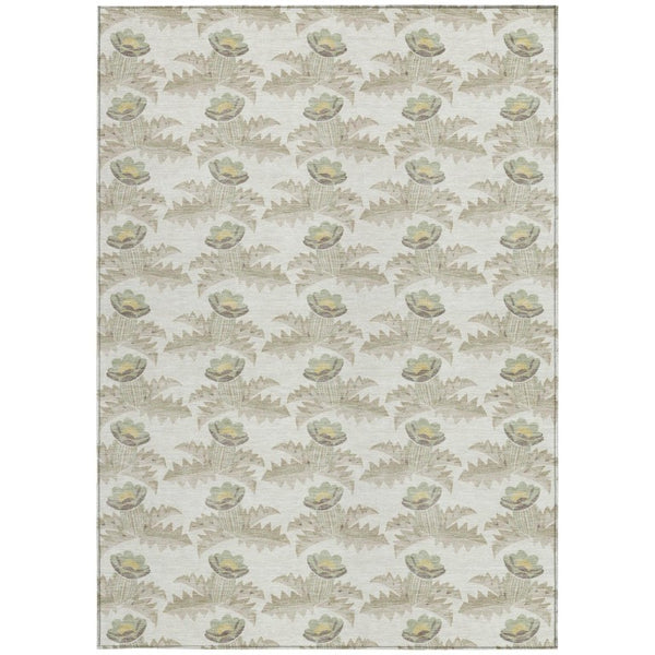 5x8 Ivory Brown Floral Polyester Area Rug Stain Resistant for Indoor Outdoor Use