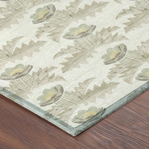 8 Foot Round Floral Polyester Area Rug Washable Indoor Outdoor Ivory Brown