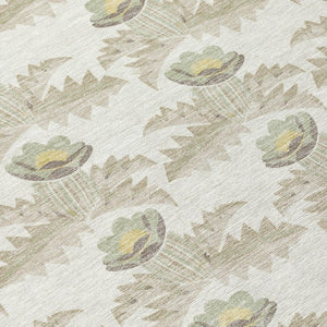 8 Foot Round Floral Polyester Area Rug Washable Indoor Outdoor Ivory Brown