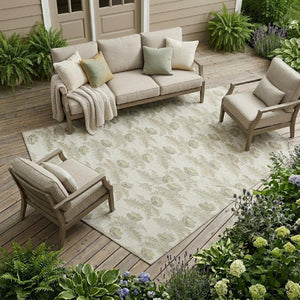9 X 12 Ivory Brown Floral Polyester Area Rug Stain Resistant for Indoor Outdoor Use