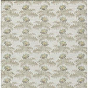 9 X 12 Ivory Brown Floral Polyester Area Rug Stain Resistant for Indoor Outdoor Use