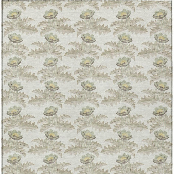9 X 12 Ivory Brown Floral Polyester Area Rug Stain Resistant for Indoor Outdoor Use