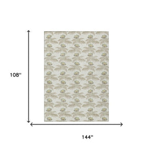9 X 12 Ivory Brown Floral Polyester Area Rug Stain Resistant for Indoor Outdoor Use