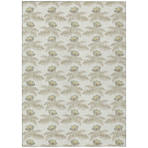 HomeRoots 10 X 14 Floral Polyester Area Rug Washable Stain Resistant Indoor Outdoor Ivory 736497