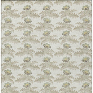 10 X 14 Floral Polyester Area Rug Washable Stain Resistant Indoor Outdoor Ivory
