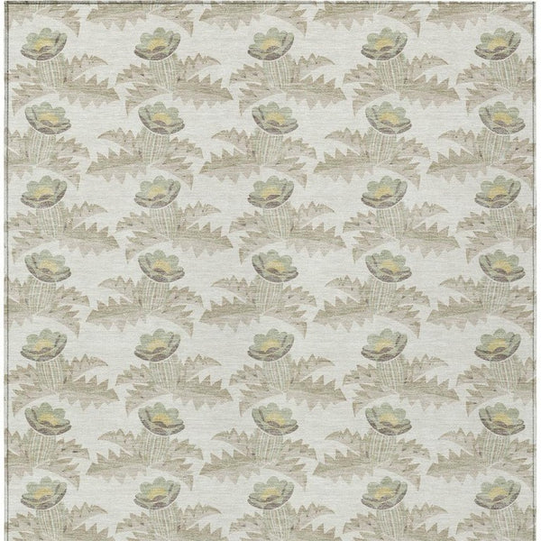 10 X 14 Floral Polyester Area Rug Washable Stain Resistant Indoor Outdoor Ivory