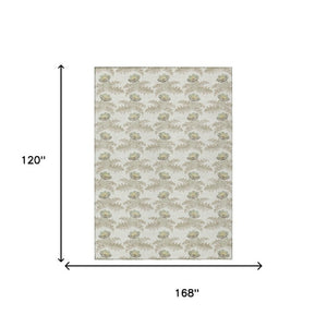 10 X 14 Floral Polyester Area Rug Washable Stain Resistant Indoor Outdoor Ivory