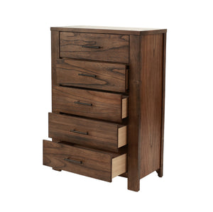 English Elm Oak 5-Drawer Chest of Drawers 34"x17"x49"H – Oak Veneer Bedroom Storage, Contemporary Wood Finish B011P244398