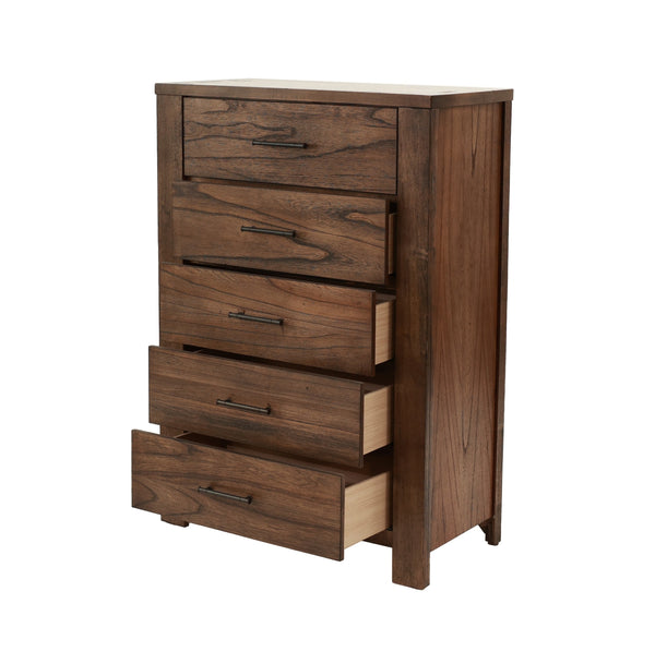 English Elm Oak 5-Drawer Chest of Drawers 34"x17"x49"H – Oak Veneer Bedroom Storage, Contemporary Wood Finish B011P244398