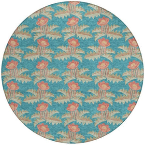 8 Ft Round Floral Polyester Rug Washable Indoor Outdoor Patio Porch Family Room