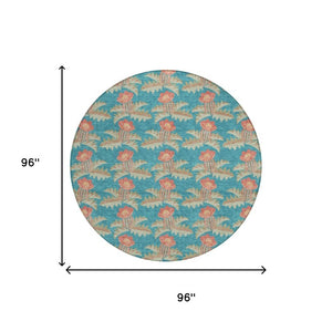 8 Ft Round Floral Polyester Rug Washable Indoor Outdoor Patio Porch Family Room