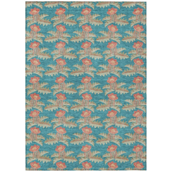 HomeRoots 9 X 12 Floral Polyester Area Rug Washable for Patio Porch Living Room or Mudroom 736502
