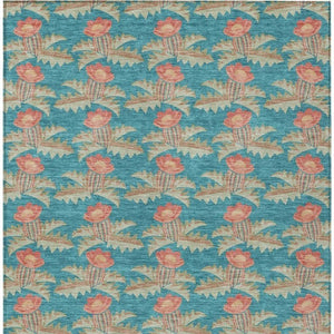 9 X 12 Floral Polyester Area Rug Washable for Patio Porch Living Room or Mudroom