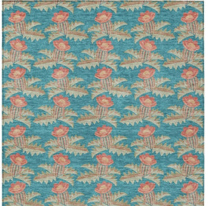 9 X 12 Floral Polyester Area Rug Washable for Patio Porch Living Room or Mudroom