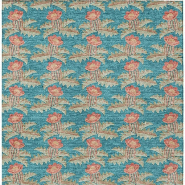 9 X 12 Floral Polyester Area Rug Washable for Patio Porch Living Room or Mudroom
