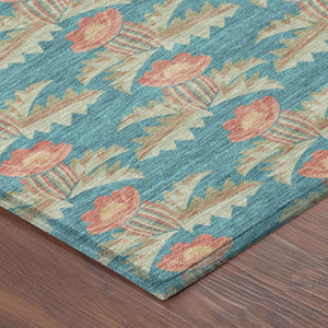 9 X 12 Floral Polyester Area Rug Washable for Patio Porch Living Room or Mudroom