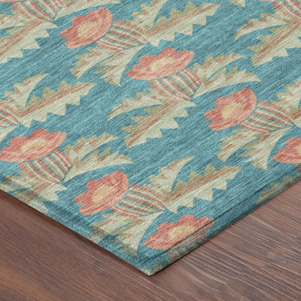 9 X 12 Floral Polyester Area Rug Washable for Patio Porch Living Room or Mudroom