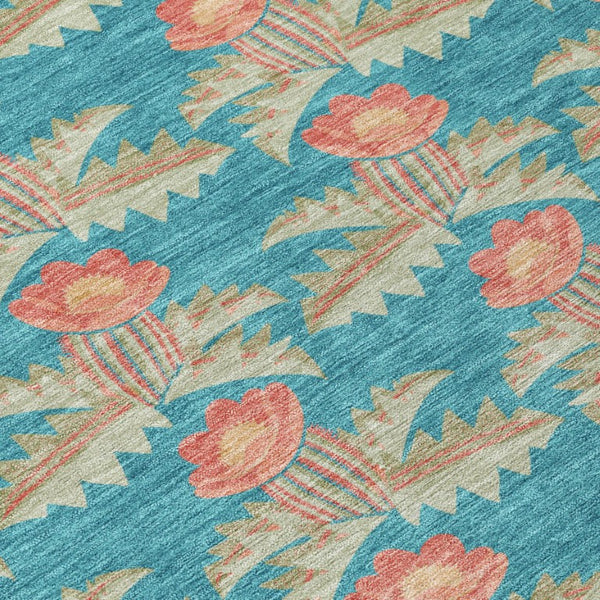 9 X 12 Floral Polyester Area Rug Washable for Patio Porch Living Room or Mudroom