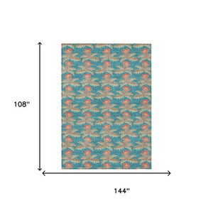 9 X 12 Floral Polyester Area Rug Washable for Patio Porch Living Room or Mudroom
